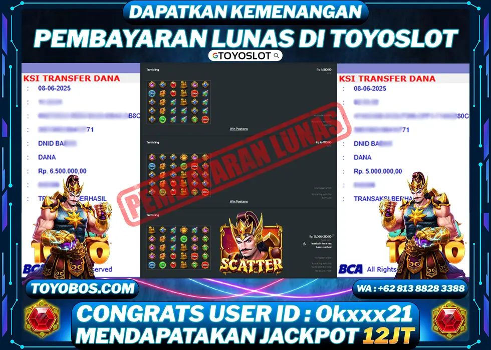 TOYOSLOT - BUKTI KEMENANGAN Gates Of GatotKaca 1000 Rp12,000,000,- LUNAS